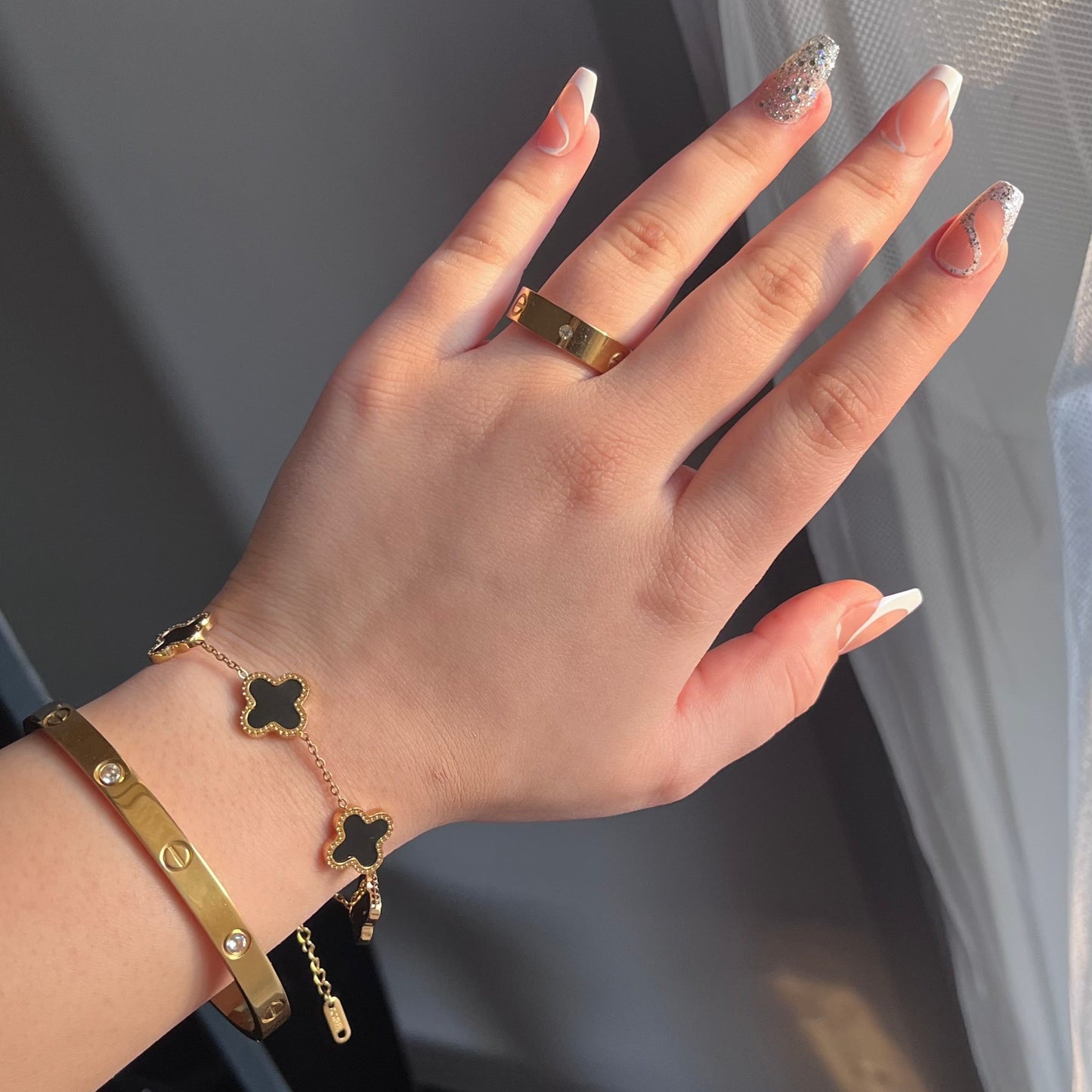 Bangle & Ring + Clover Bracelet Stack Set