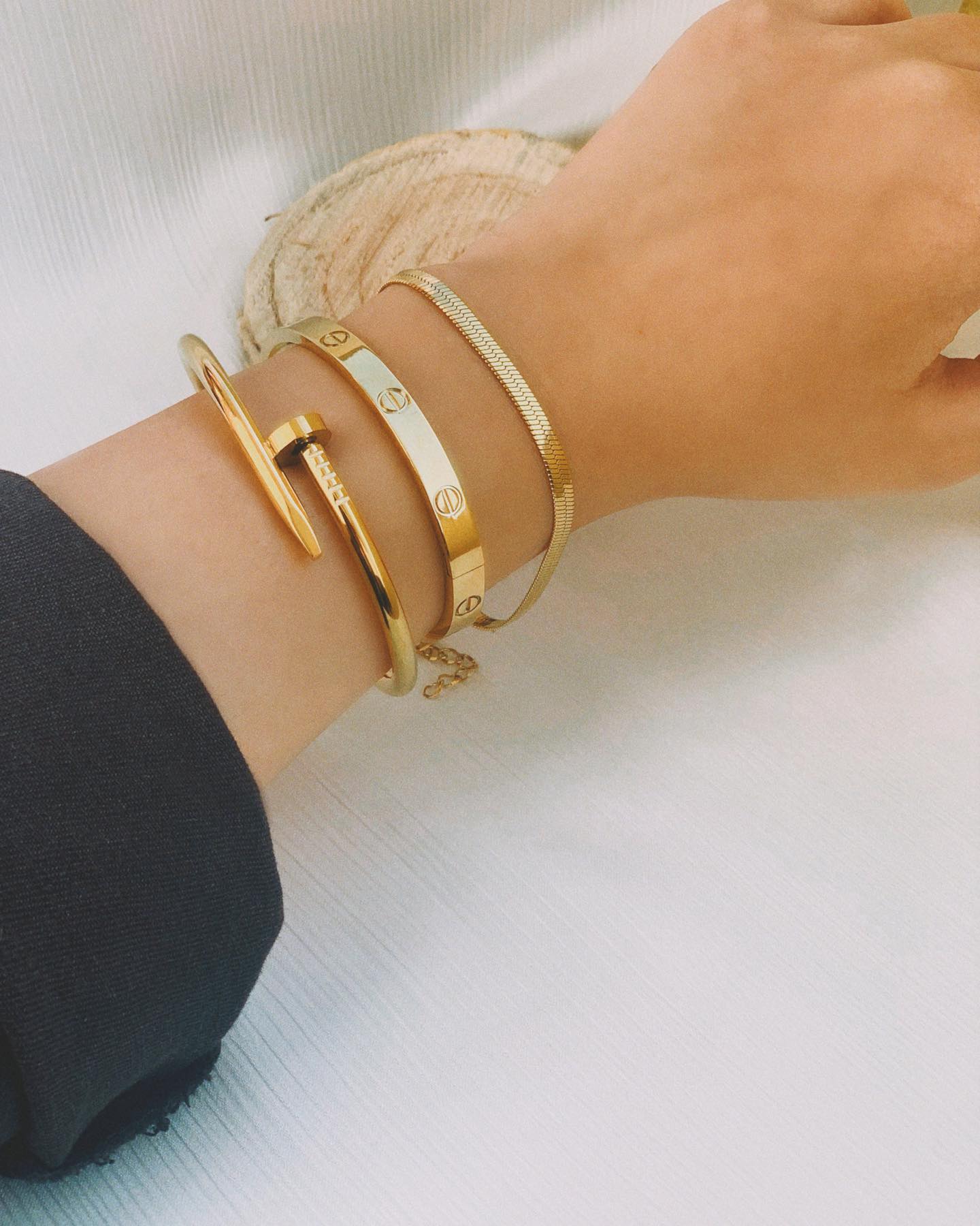 Nail and love bangle with Snake chain bracelet