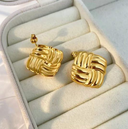 Gold Plated Earrings Square Shape