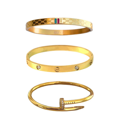 Nail And Love Bangle With Charm Bangle