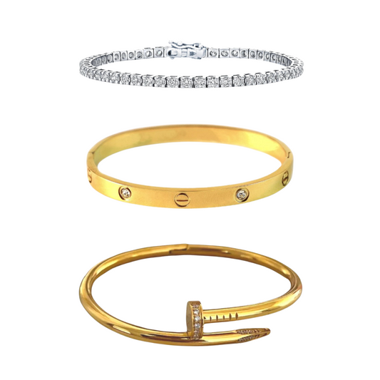 Nail And Love Bangle With Tennis Bracelet Stack Set