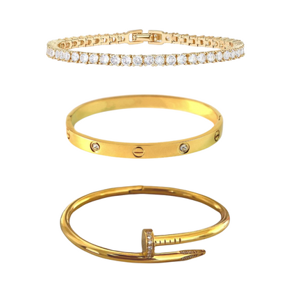 Nail And Love Bangle With Tennis Bracelet Stack Set