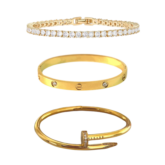 Nail And Love Bangle With Tennis Bracelet Stack Set