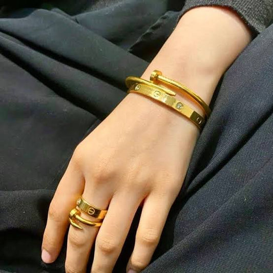 Nail & Bangle With Ring Stack