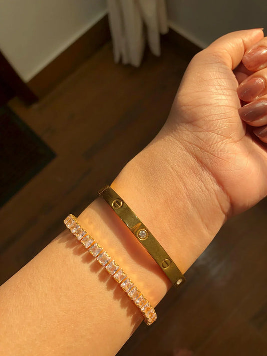 Love Bangle & Tennis Bracelet Stack Set