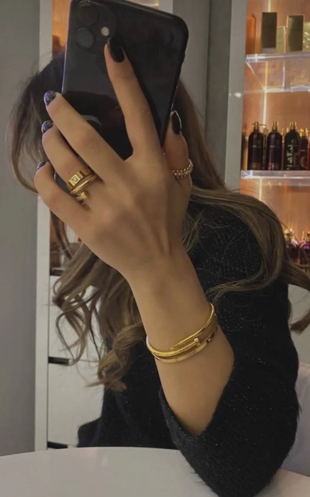 Nail & Bangle With Ring Stack