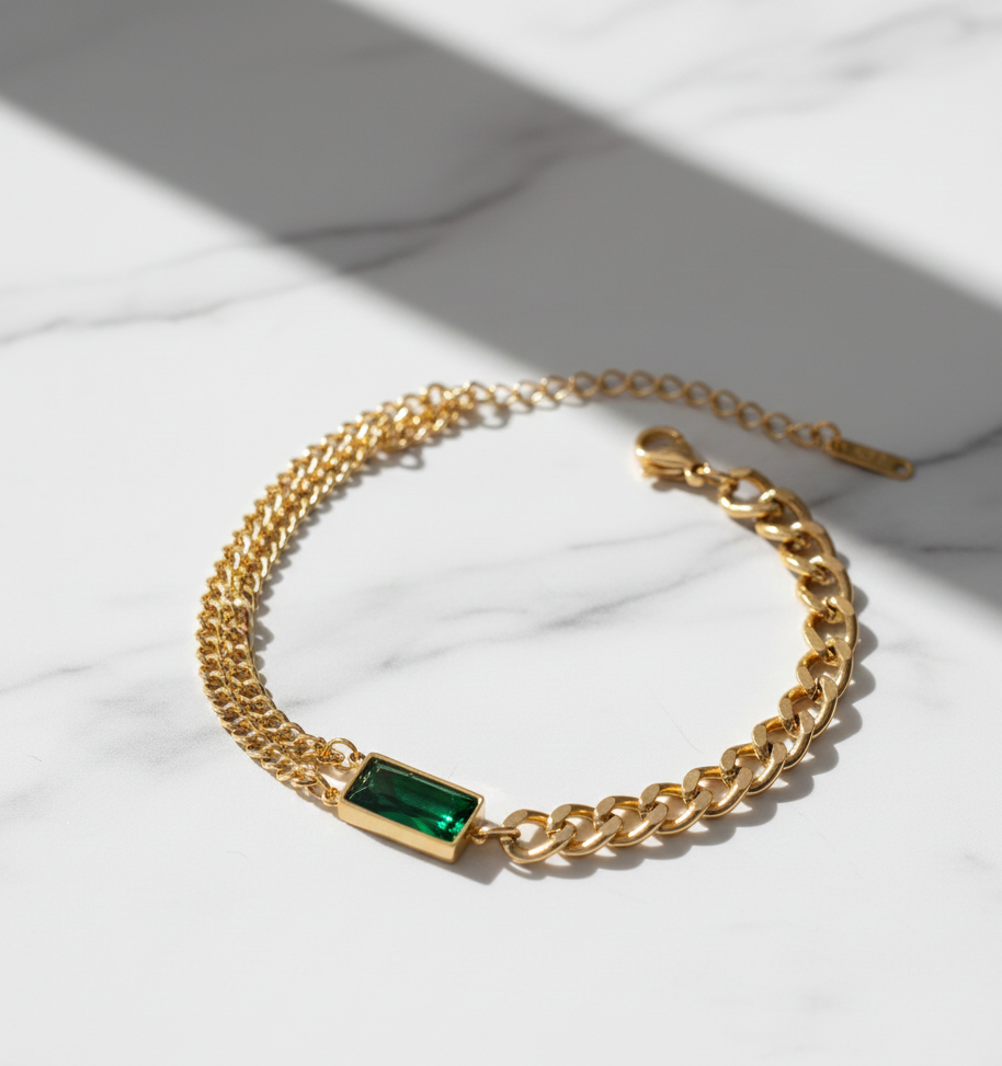 Greenish Baguette Hand Bracelet Openable