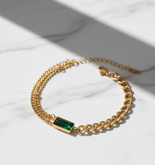 Greenish Baguette Hand Bracelet Openable