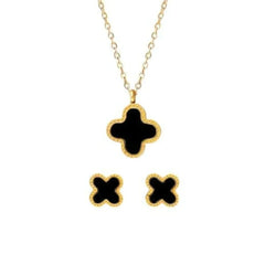 Four Leaf Clover Pendant With Ear Studs