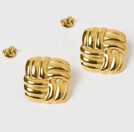 Gold Plated Earrings Square Shape